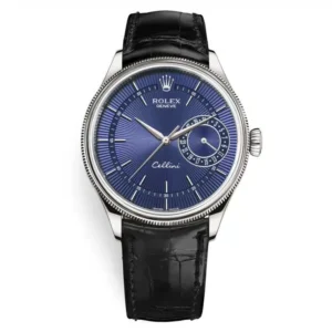 Rolex Cellini 50519 Blue Dial Leather Strap Date 39mm Mens Watch