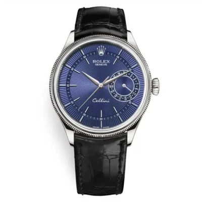 Rolex Cellini 50519 Blue Dial Leather Strap Date 39mm Mens Watch