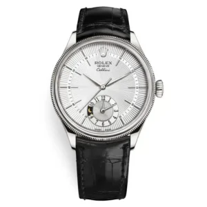 Rolex Cellini 50529-0006 Silver Dial Leather Strap Dual Time 39mm