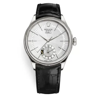 Rolex Cellini 50529-0006 Silver Dial Leather Strap Dual Time 39mm