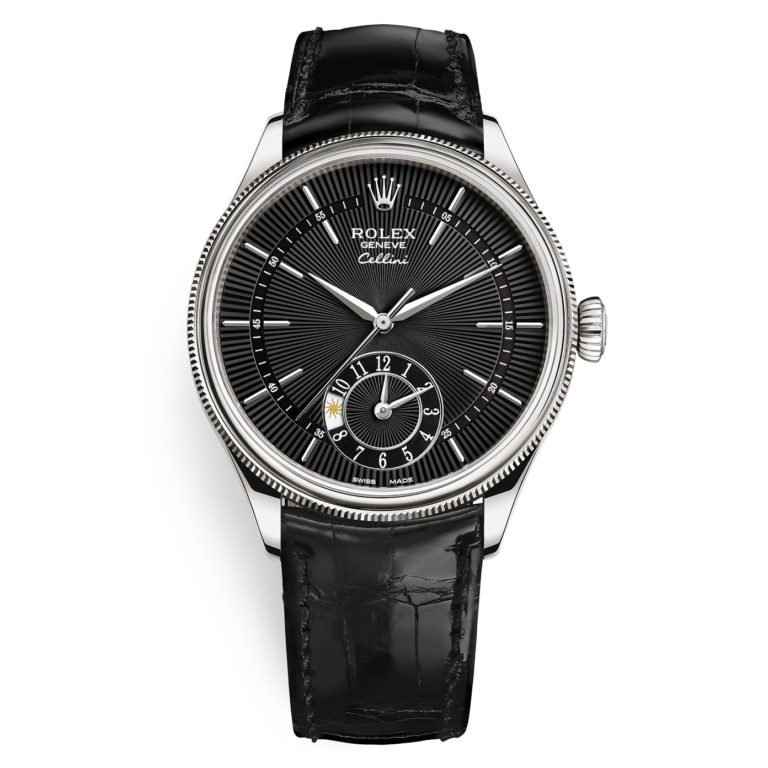 Rolex Cellini 50529 Black Dial Leather Strap Dual Time 39mm Watch - Image 8