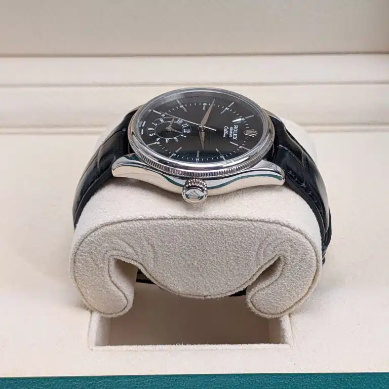 Rolex Cellini 50529 Black Dial Leather Strap Dual Time 39mm Watch - Image 4