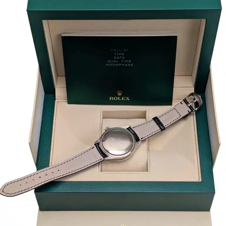 Rolex Cellini 50529 Black Dial Leather Strap Dual Time 39mm Watch - Image 2